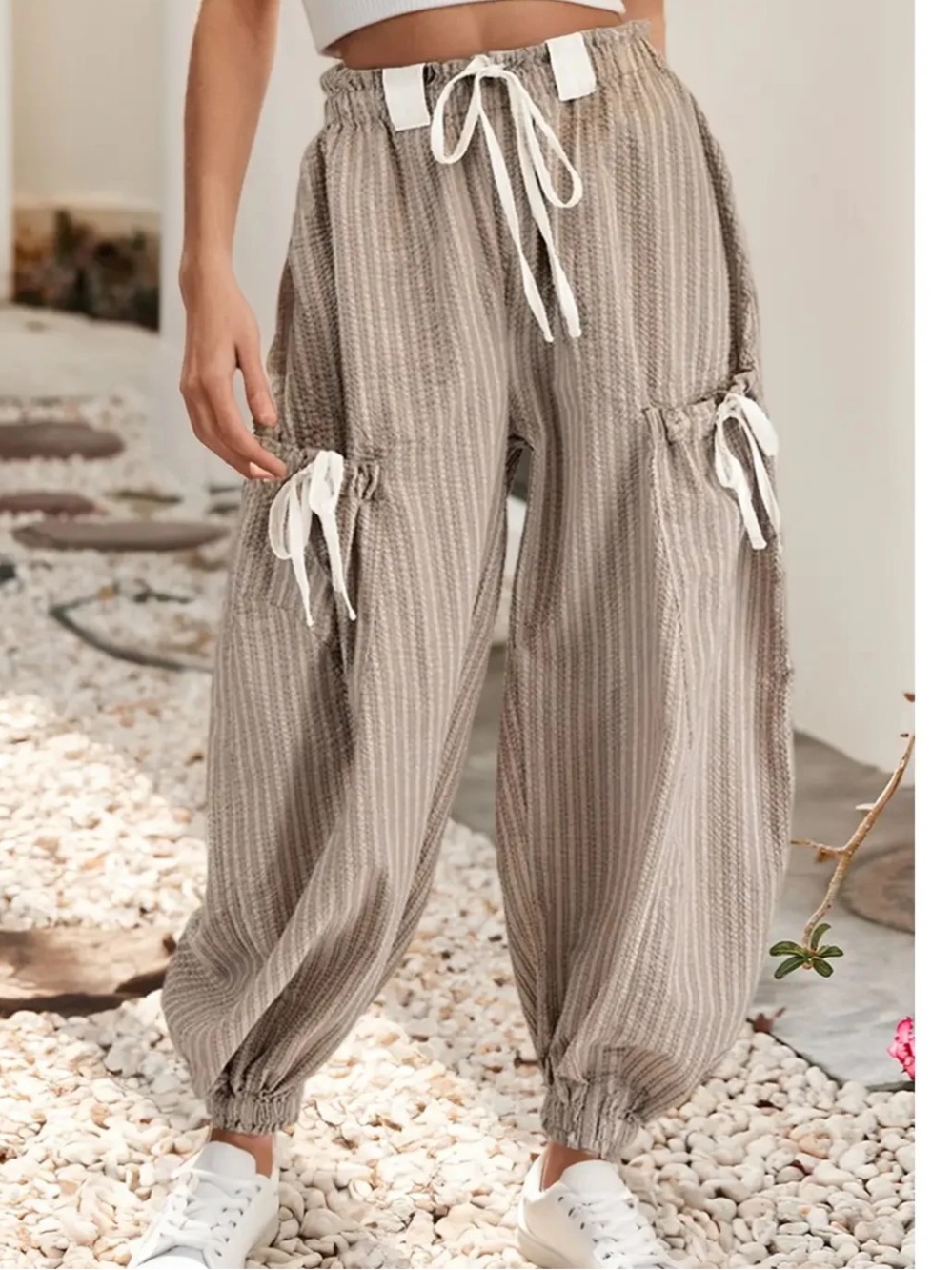 Taupe Striped joggers